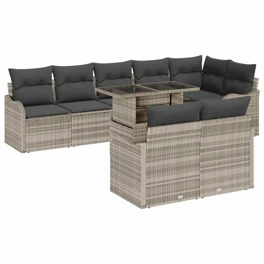 Tuin Sofa Set met kussen 9 pcs Lichtgrijs Poly Rattan vidaXL
