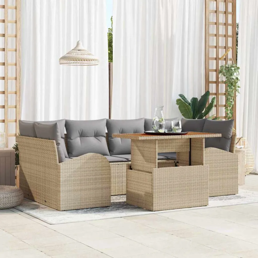 Tuin Sofa Set met kussen 7 pcs beige en lichtgrijs vidaXL