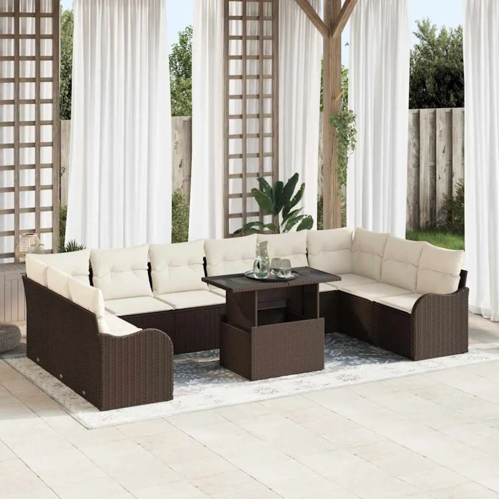 Tuin Sofa Set met kussen 11 pcs Bruin Poly riet vidaXL