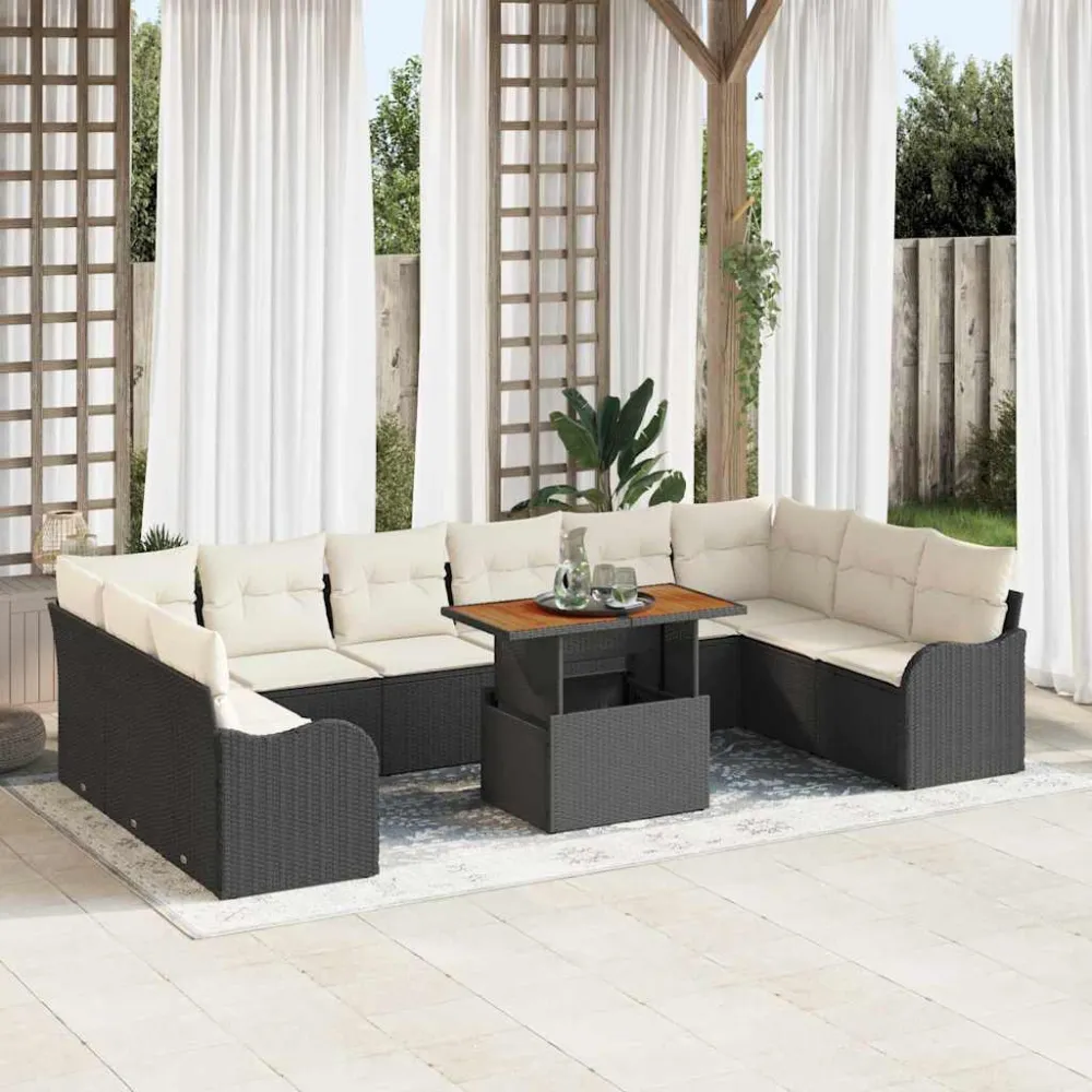 Tuin Sofa Set met kussen 11 pcs Zwart en crème vidaXL