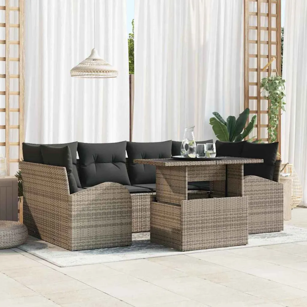 Tuin Sofa Set met kussen 7 pcs Grijs Poly riet vidaXL