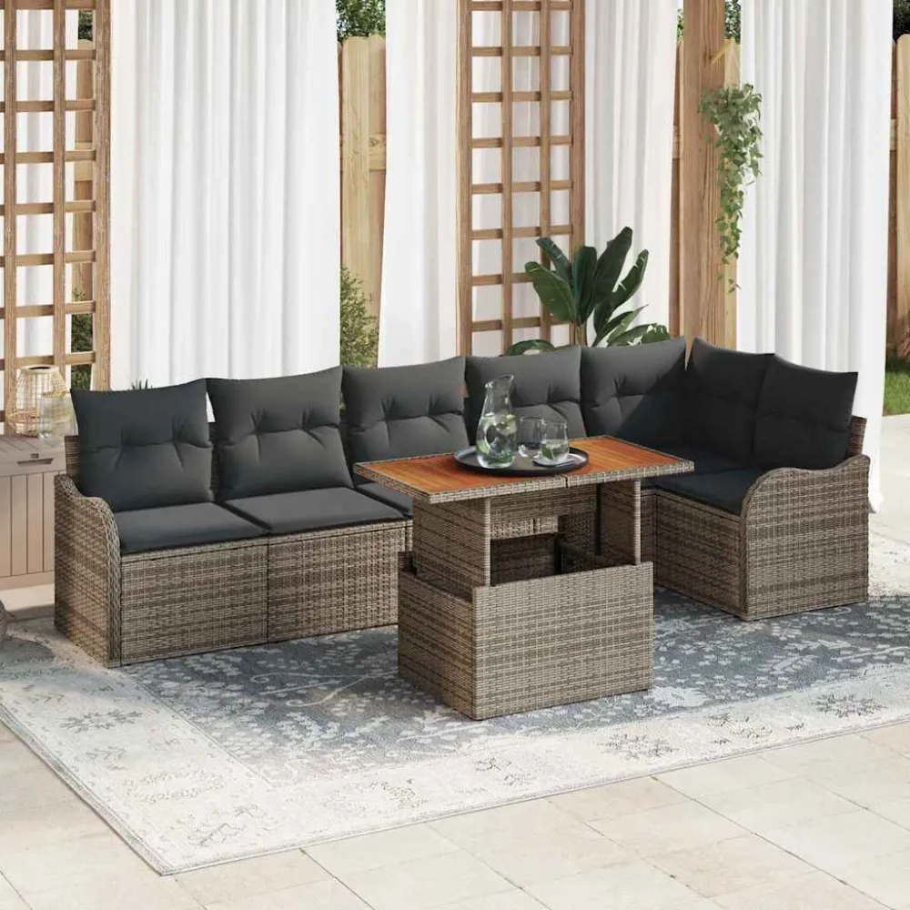 Tuin Sofa Set met kussen 7 pcs Grijs vidaXL