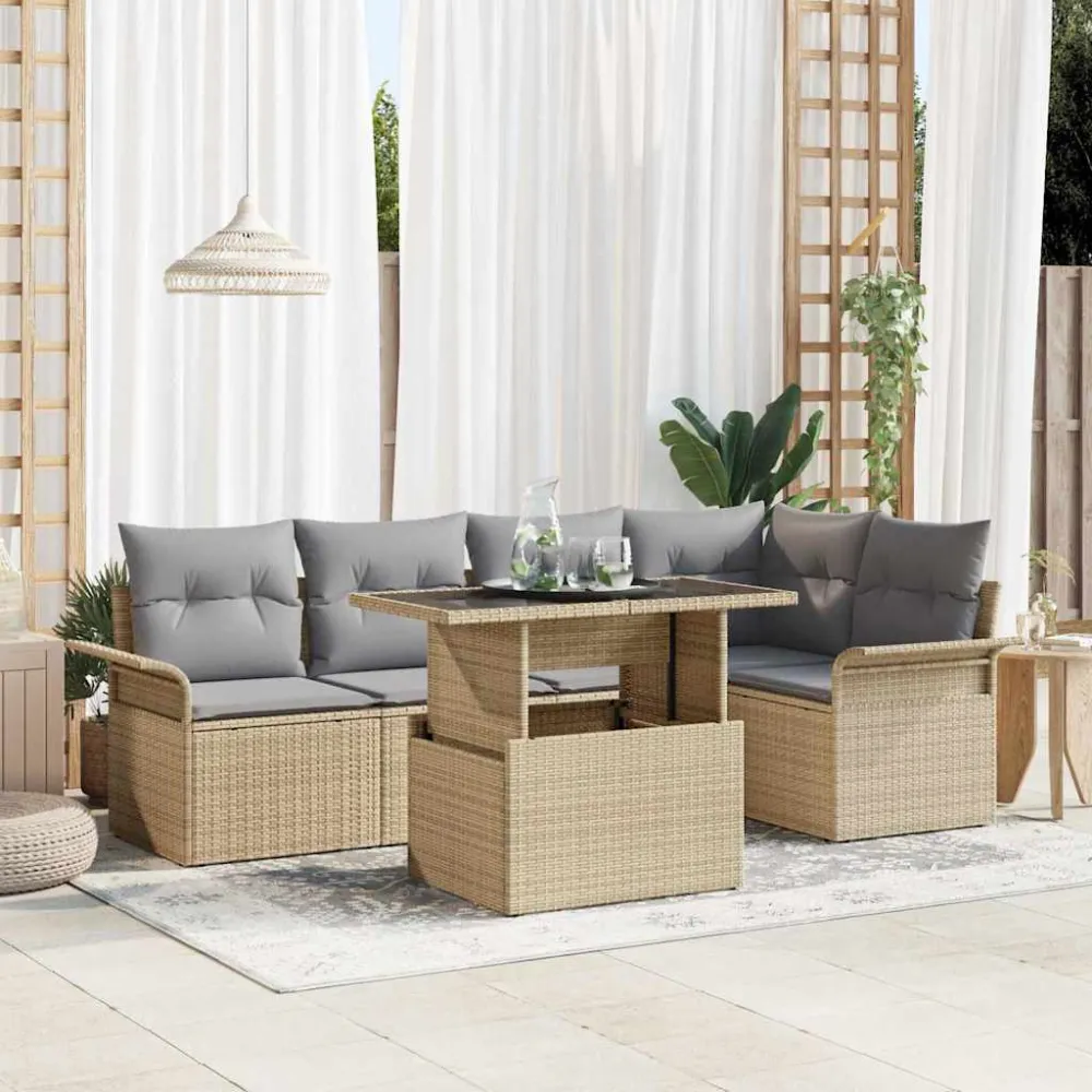 Tuin Sofa Set met kussen 6 pcs Beige poly rattan vidaXL