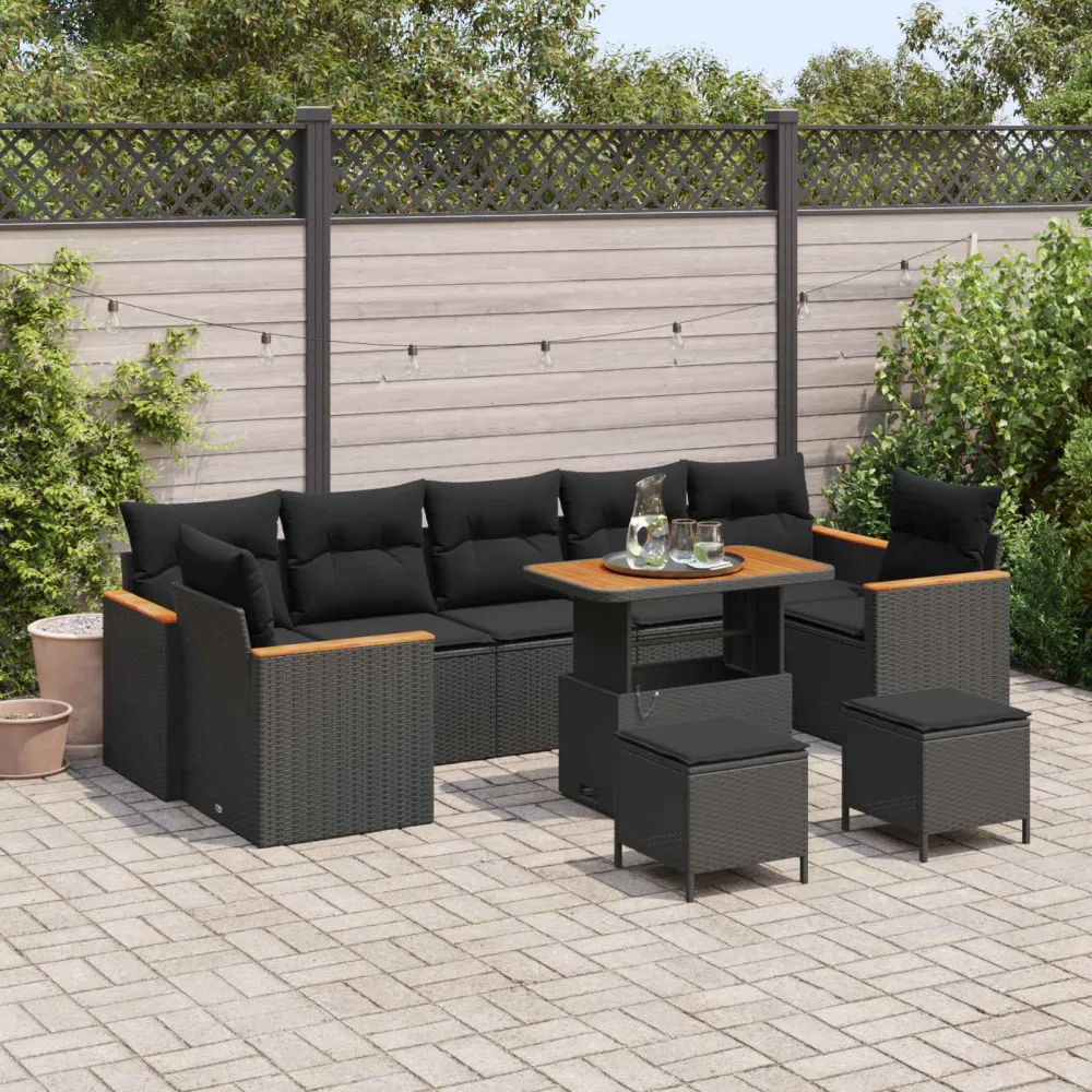 Tuin Sofa Set met kussen 10 pcs Zwart Poly riet vidaXL