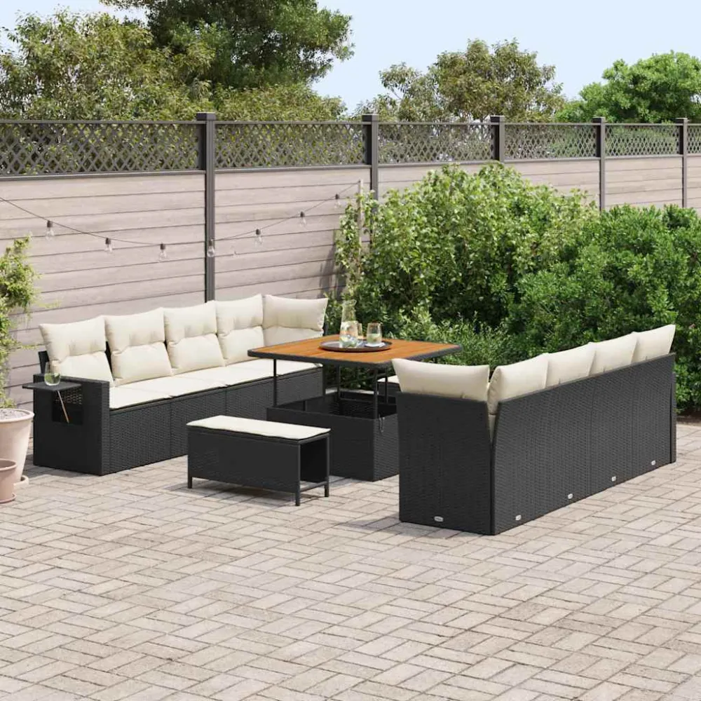 Tuin Sofa Set met kussen 11 pcs Zwart en Crème poly rattan vidaXL