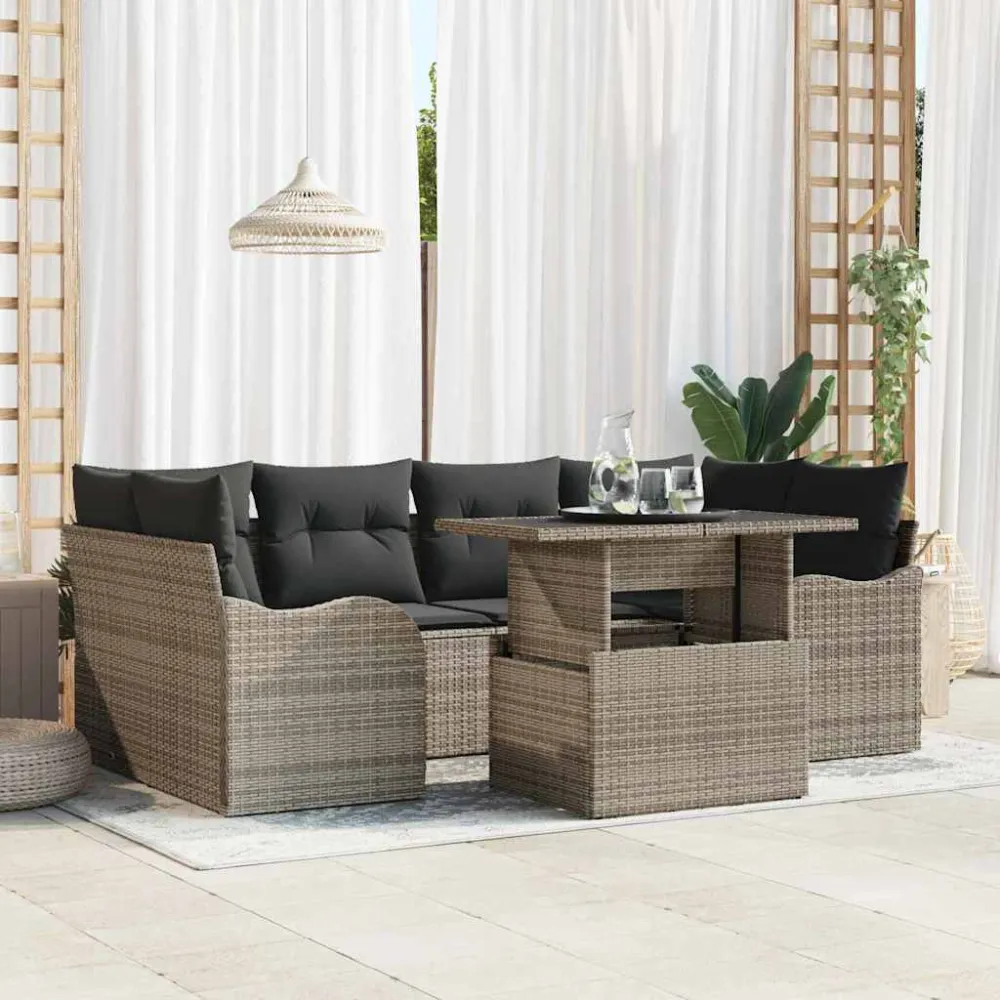 Tuin Sofa Set met kussen 7 pcs Grijs en Donkergrijs poly rattan vidaXL