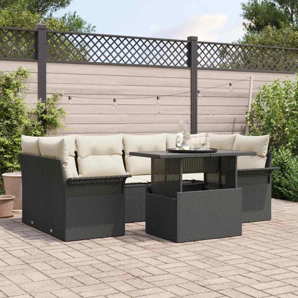 Tuin Sofa Set met kussen 7 pcs Zwart Poly riet vidaXL