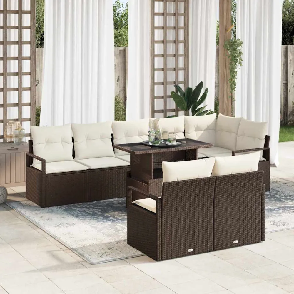 Tuin Sofa Set met kussen 9 pcs Bruin en crème poly rattan vidaXL