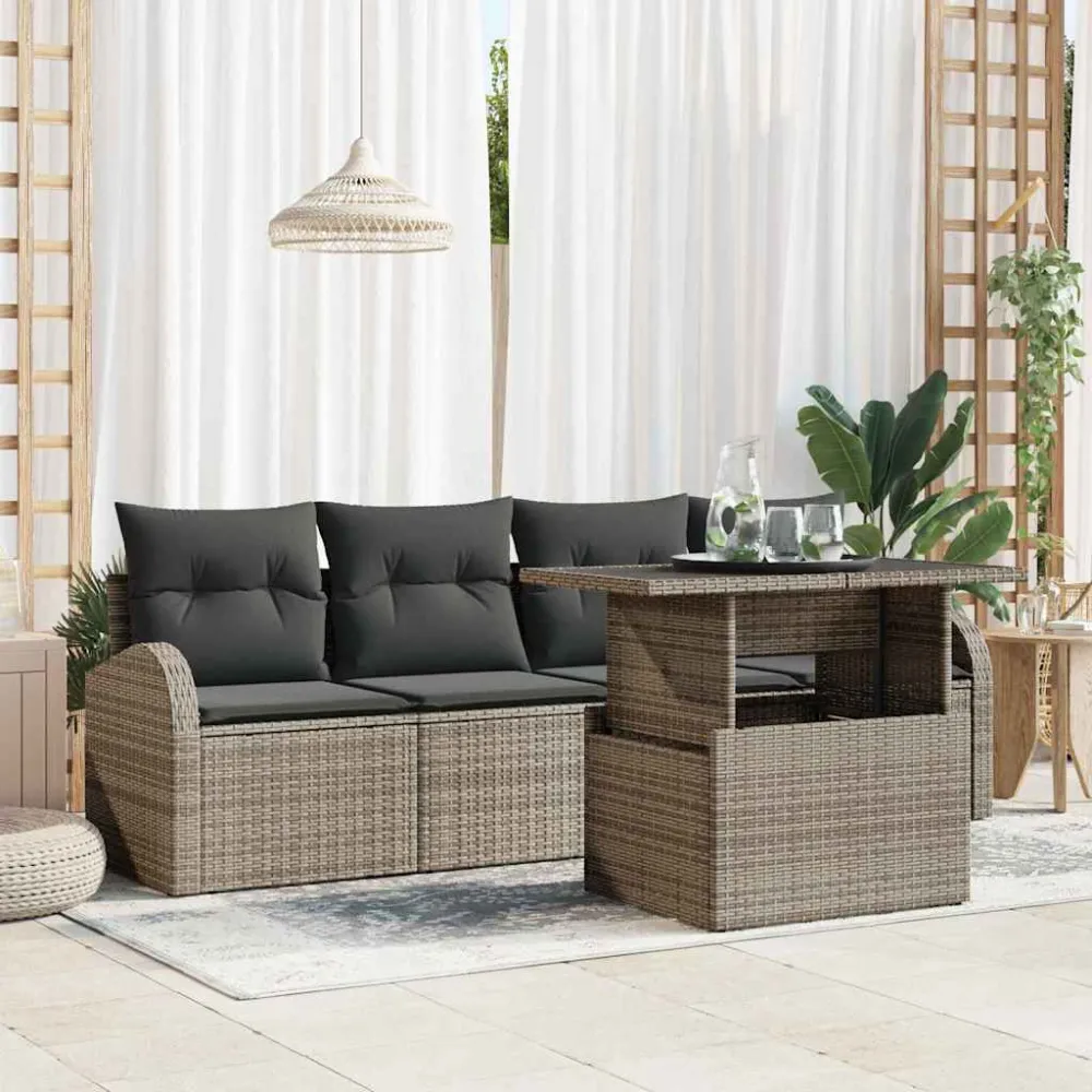 Tuin Sofa Set met kussen 5 pcs Grijs Poly riet vidaXL