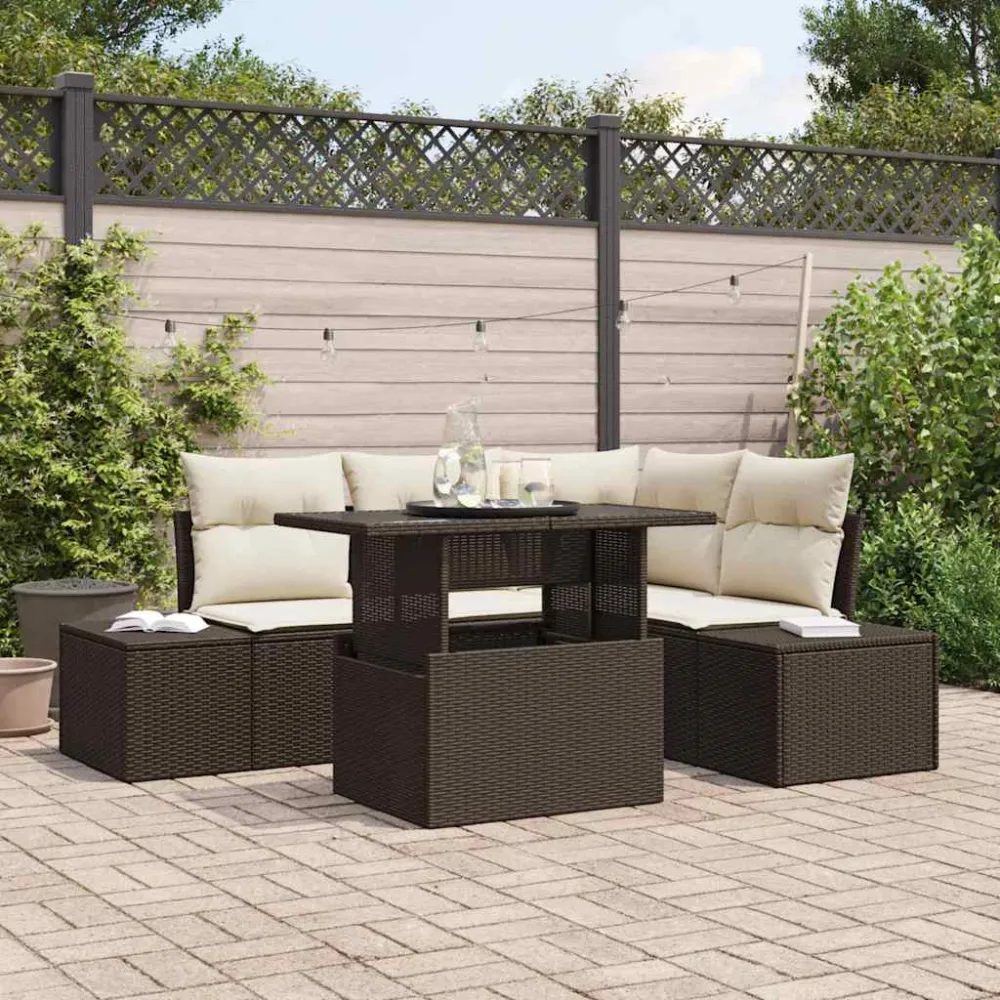 Tuin Sofa Set met kussen 5 pcs Bruin en Crème poly rattan vidaXL