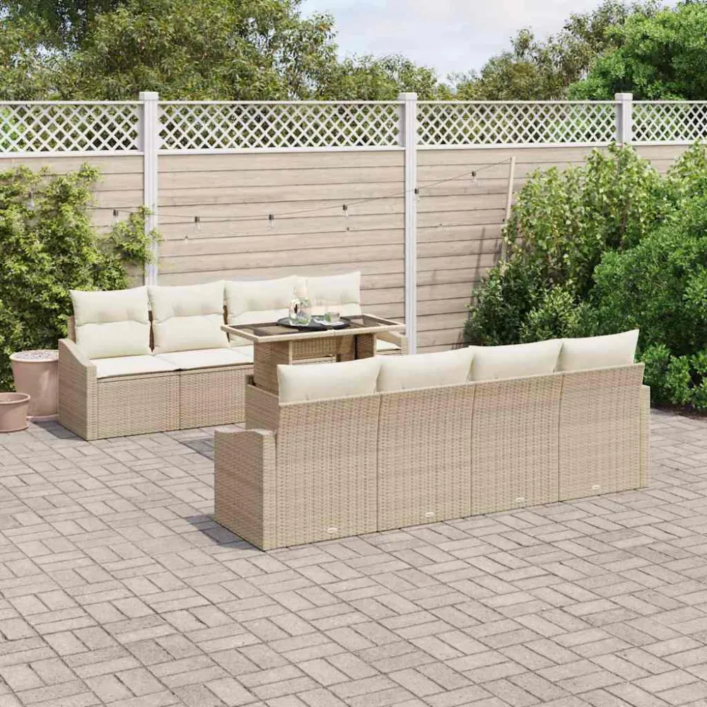 Tuin Sofa Set met kussen 7 pcs Beige en Crème poly rattan vidaXL
