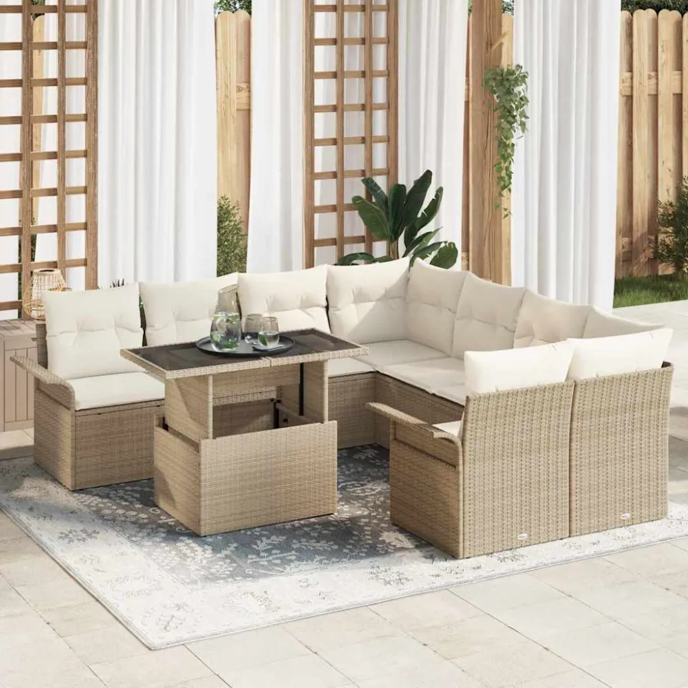 Tuin Sofa Set met kussen 9 pcs Beige Poly riet vidaXL