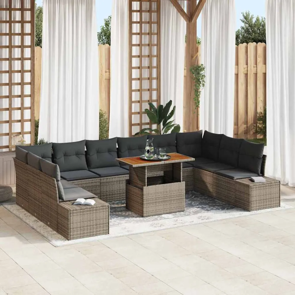 Tuin Sofa Set met kussen 11 pcs Grijs en Bruin vidaXL