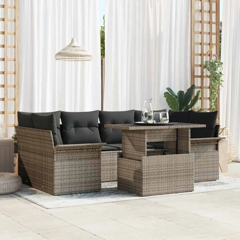 Tuin Sofa Set met kussen 7 pcs Grijs Poly riet vidaXL
