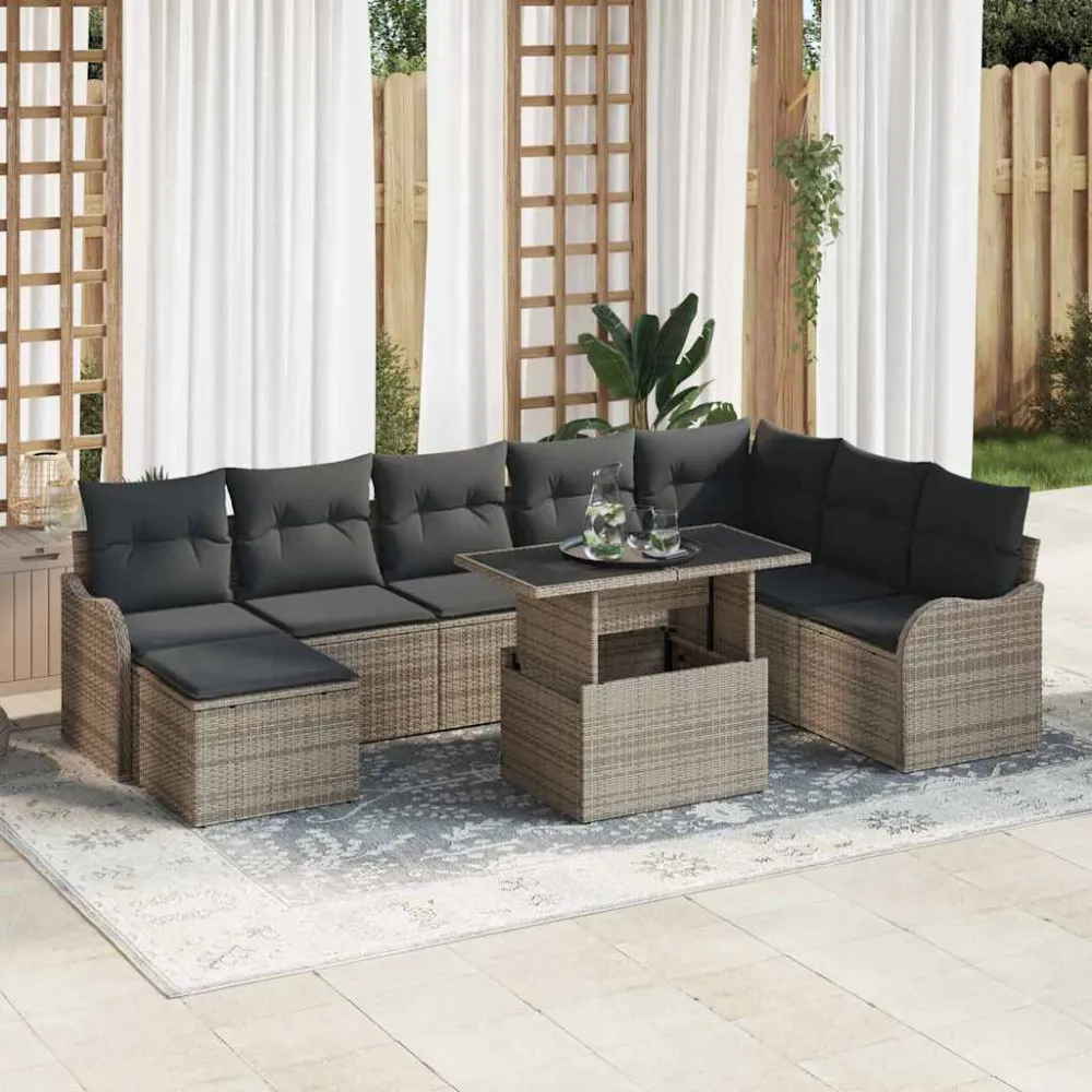 Tuin Sofa Set met kussen 9 pcs Grijs Poly riet vidaXL