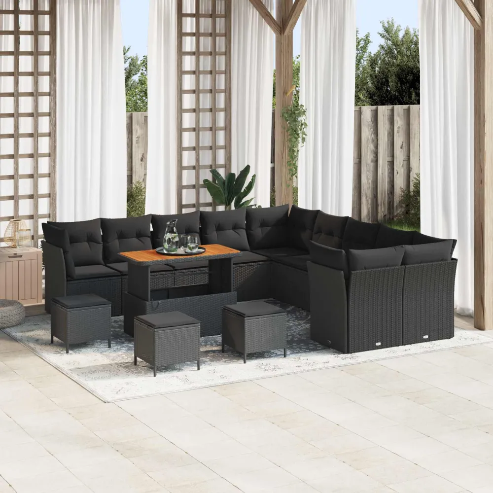 Tuin Sofa Set met kussen 14 pcs Zwart poly rattan vidaXL