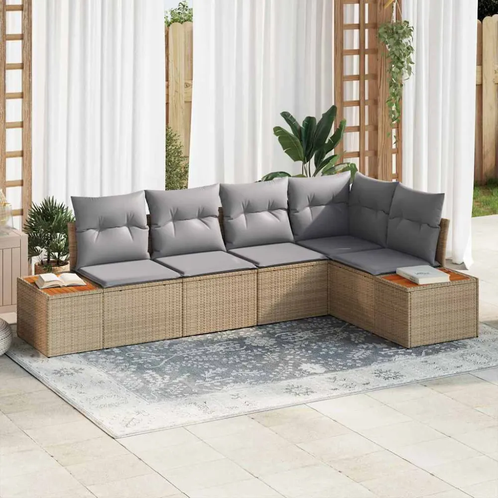 Tuin Sofa Set met kussen 5 pcs beige en lichtgrijs Poly riet vidaXL