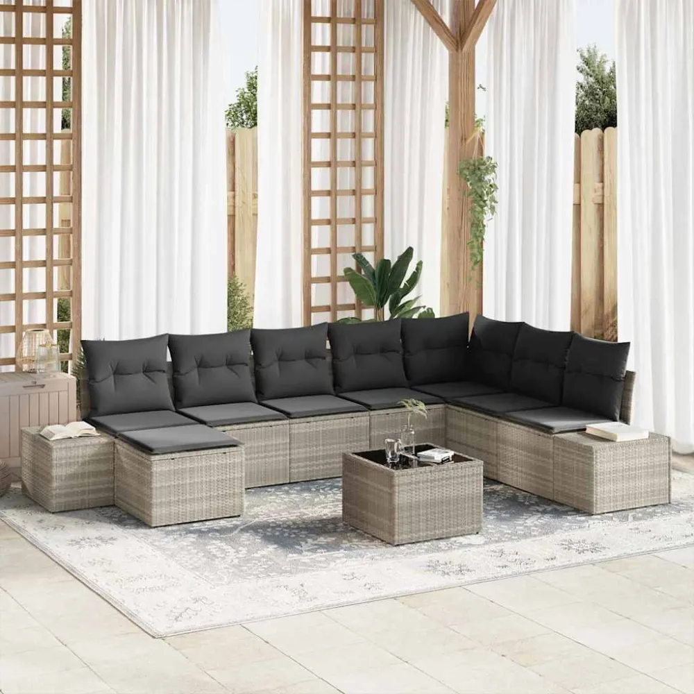 Tuin Sofa Set met kussen 8 pcs Lichtgrijs poly rattan vidaXL