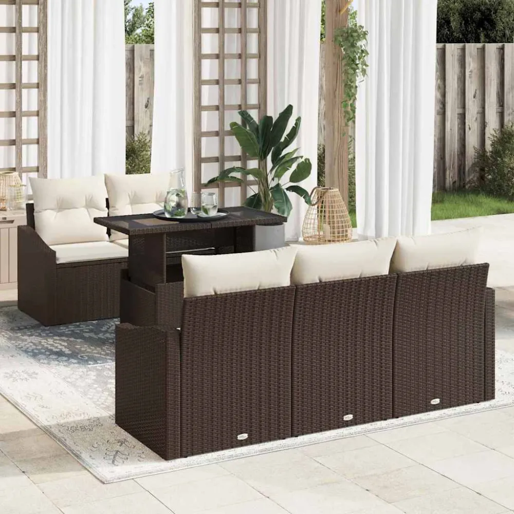 Tuin Sofa Set met kussen 6 pcs Bruin en crème poly rattan vidaXL