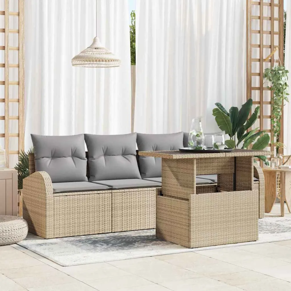 Tuin Sofa Set met kussen 5 pcs Beige Poly riet vidaXL