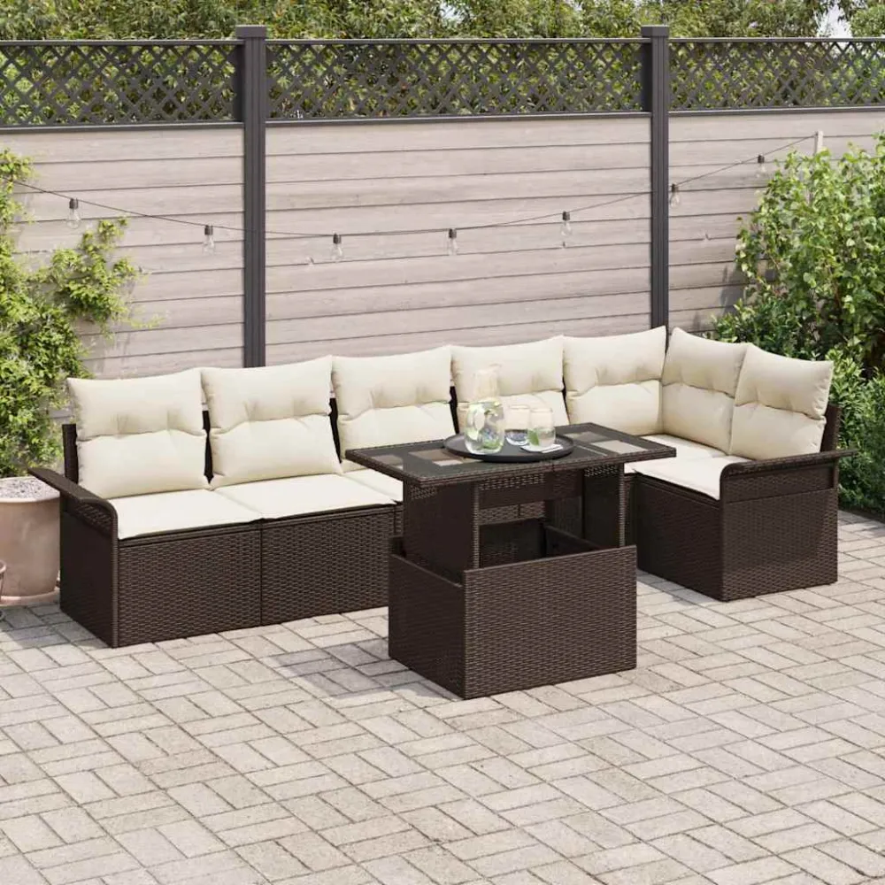 Tuin Sofa Set met kussen 7 pcs Bruin Poly riet vidaXL