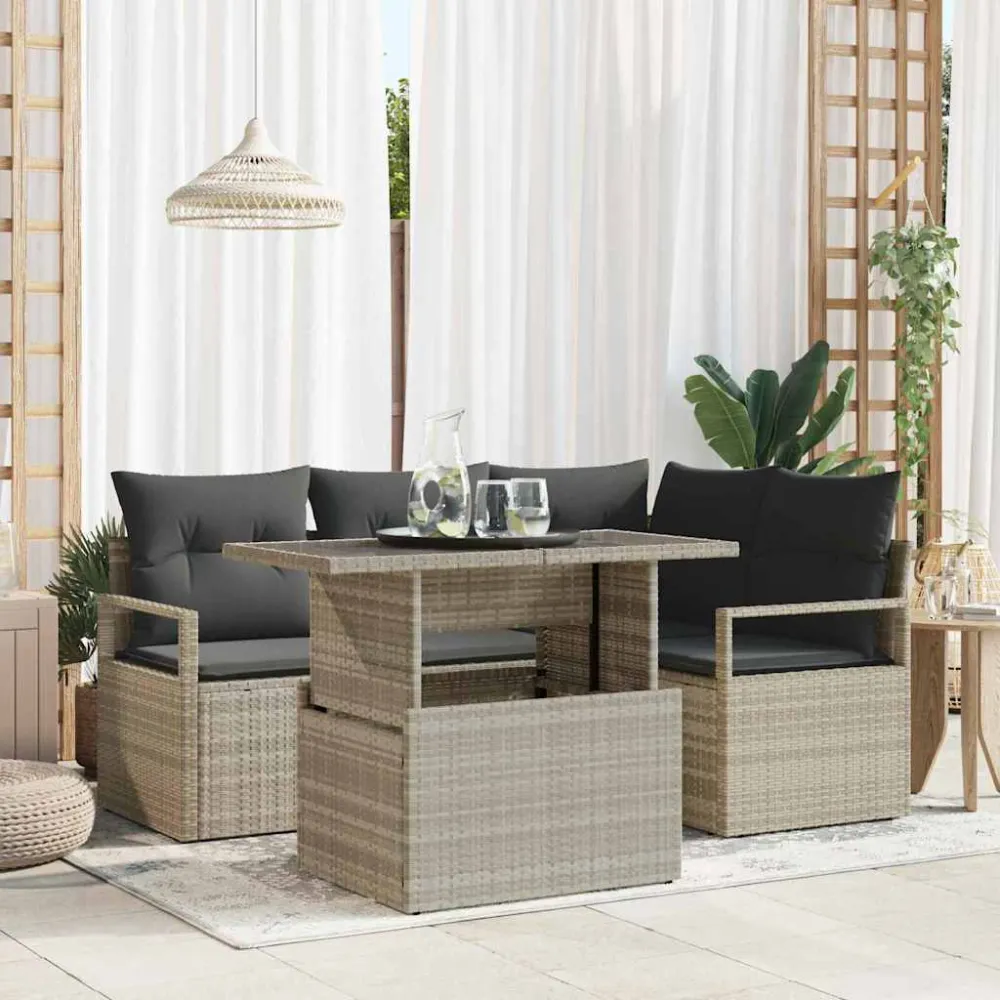 Tuin Sofa Set met kussen 5 pcs Lichtgrijs poly rattan vidaXL