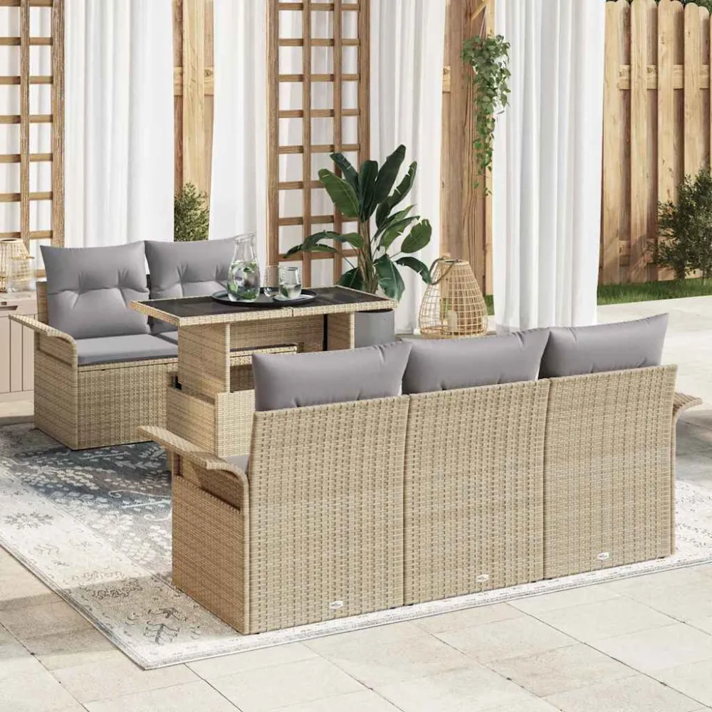 Tuin Sofa Set met kussen 6 pcs Beige poly rattan vidaXL