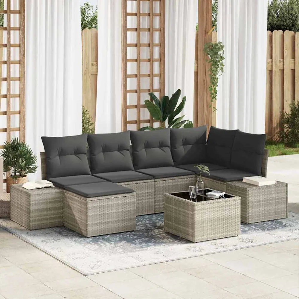 Tuin Sofa Set met kussen 6 pcs Lichtgrijs poly rattan vidaXL