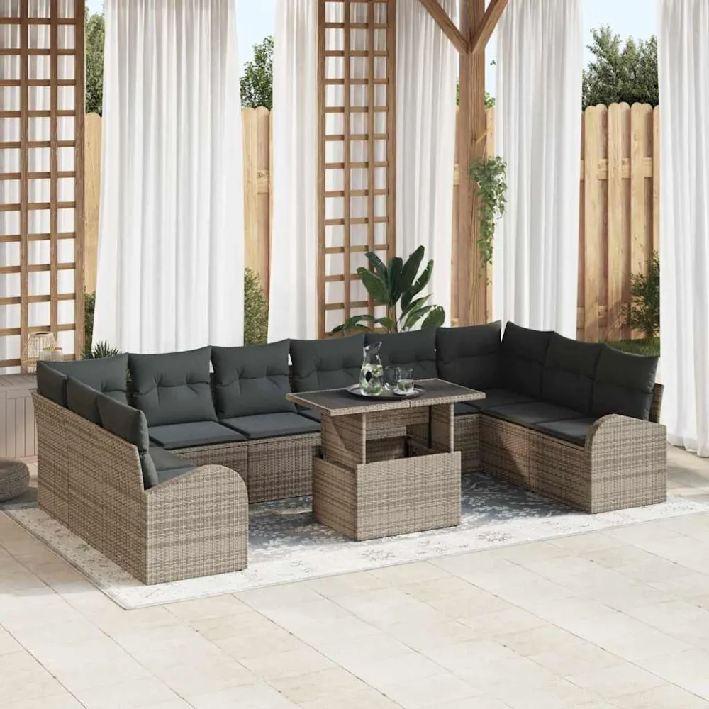 Tuin Sofa Set met kussen 11 pcs Grijs poly rattan vidaXL