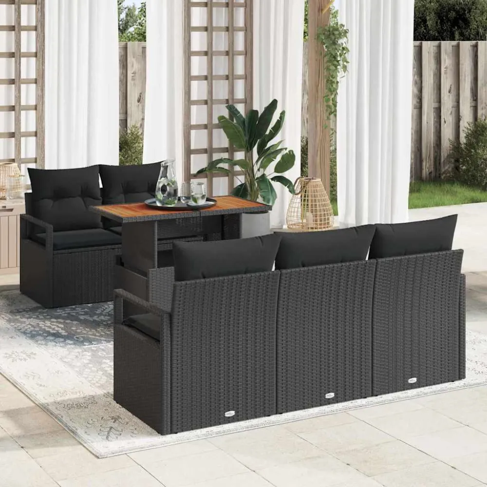 Tuin Sofa Set met kussen 6 pcs Zwart vidaXL