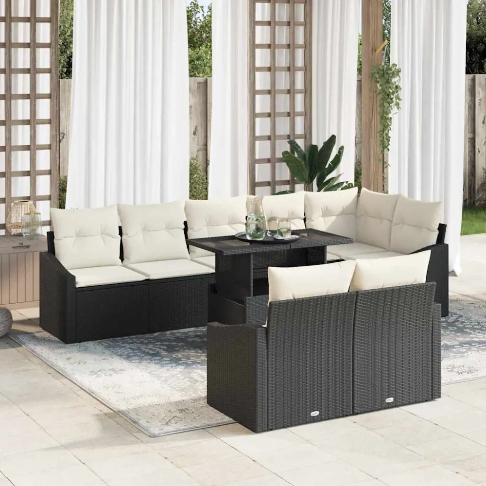 Tuin Sofa Set met kussen 9 pcs Zwart en Crème poly rattan vidaXL
