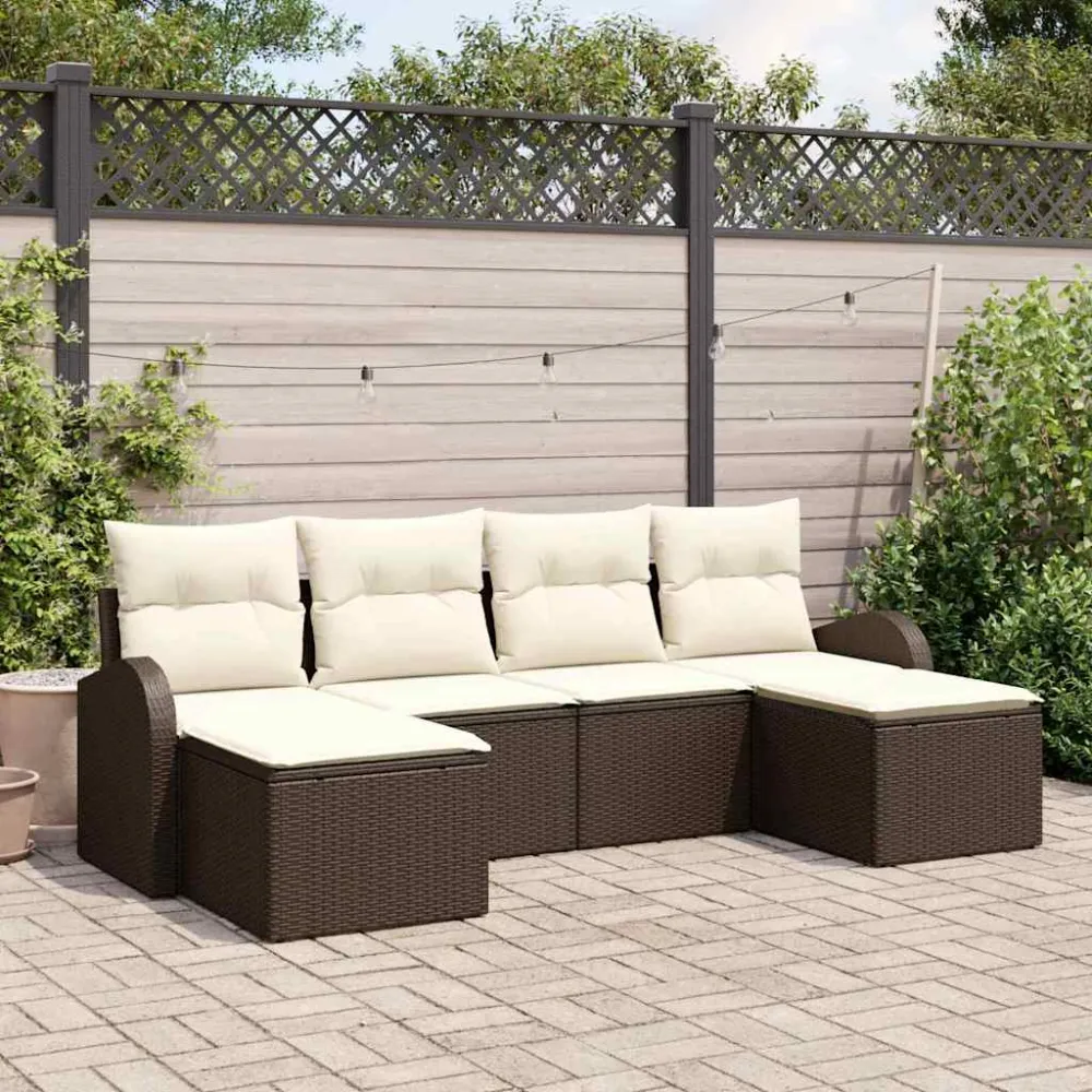Tuin Sofa Set met kussen 6 pcs Bruin Poly Rattan vidaXL