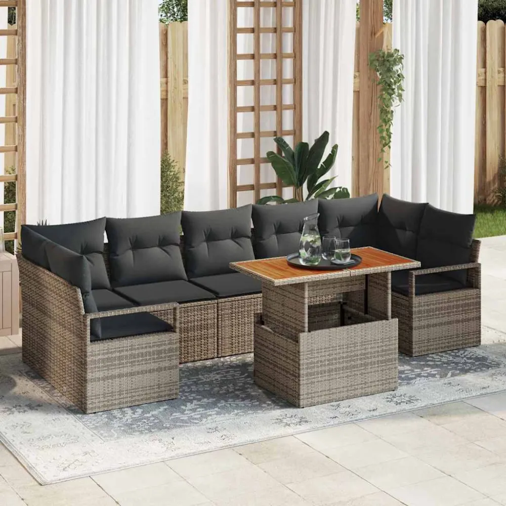 Tuin Sofa Set met kussen 8 pcs Grijs en Bruin vidaXL