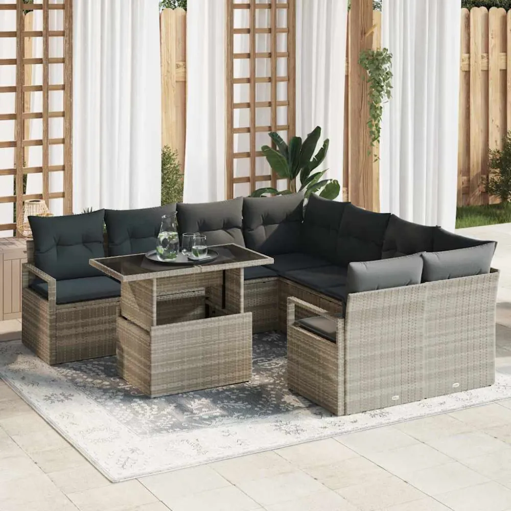 Tuin Sofa Set met kussen 9 pcs Lichtgrijs poly rattan vidaXL