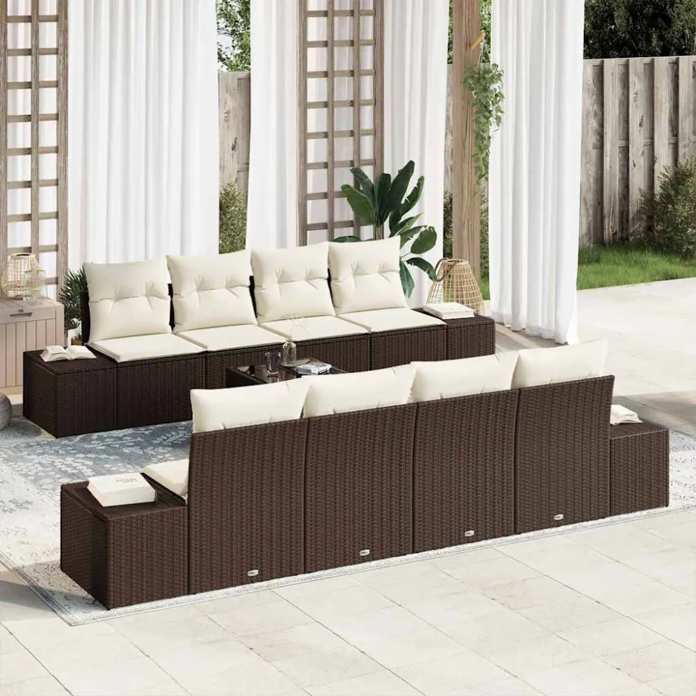 Tuin Sofa Set met kussen 8 pcs Bruin en Crème poly rattan vidaXL