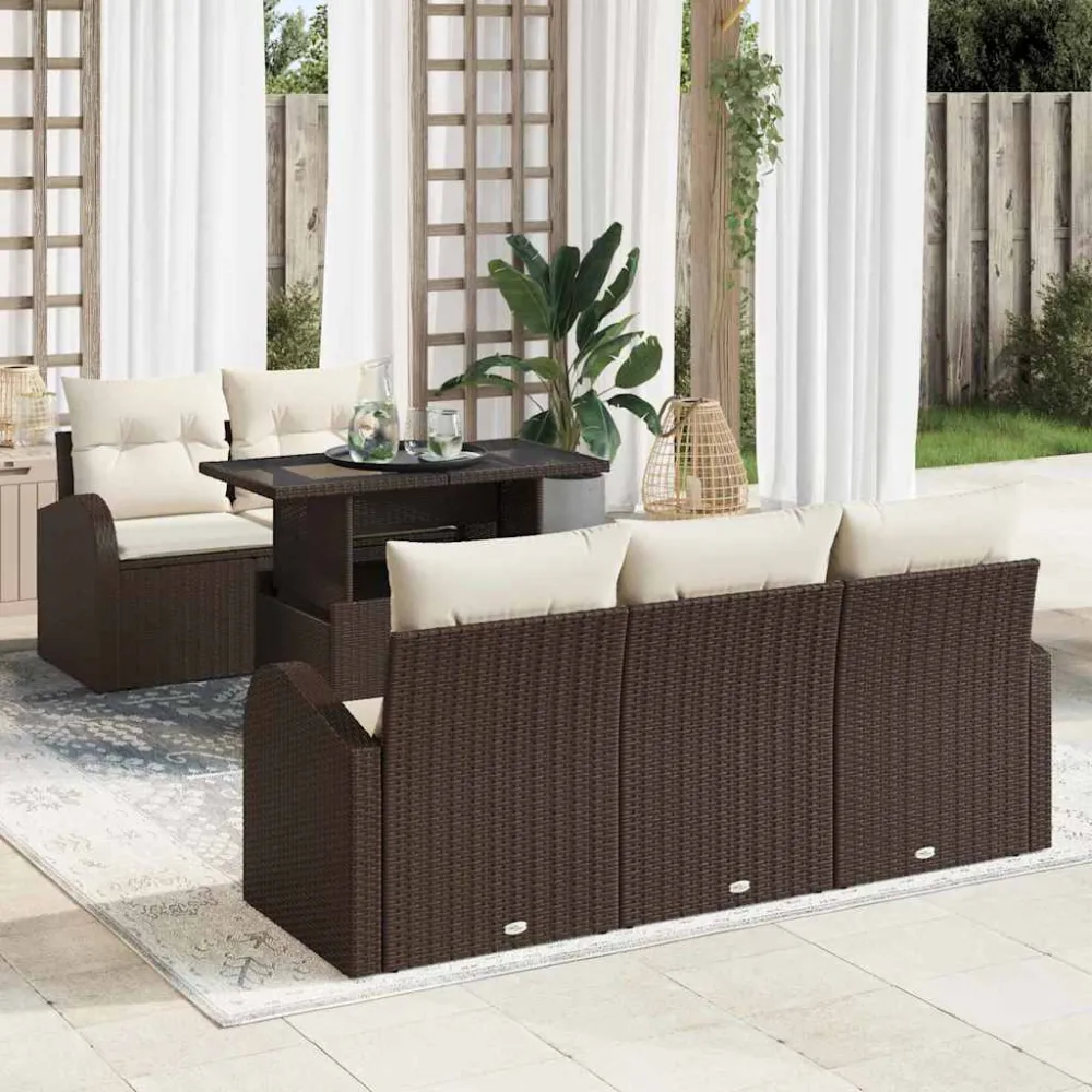 Tuin Sofa Set met kussen 6 pcs Bruin poly rattan vidaXL