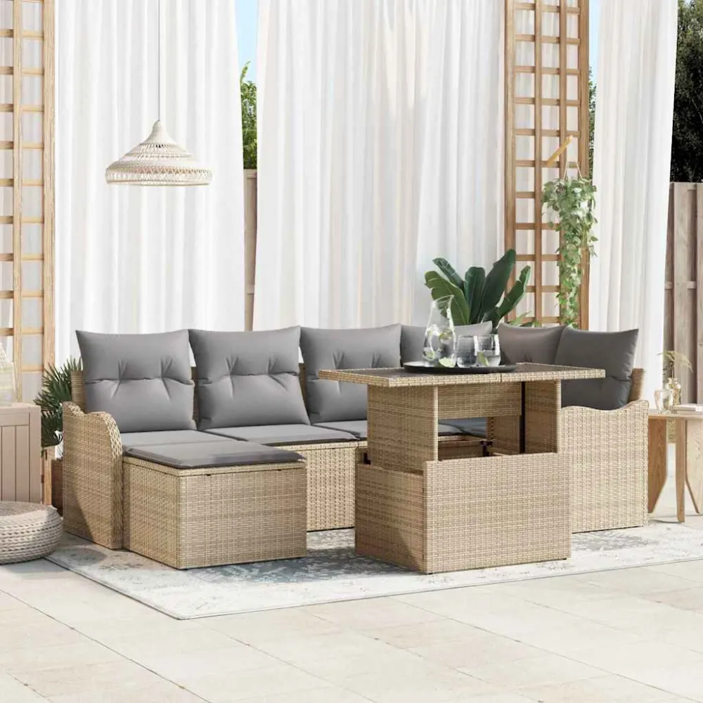 Tuin Sofa Set met kussen 7 pcs Beige Poly riet vidaXL