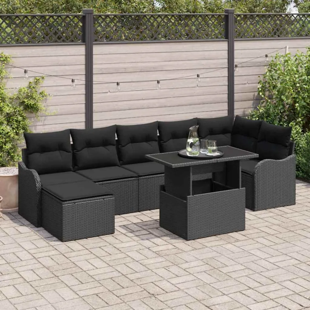 Tuin Sofa Set met kussen 8 pcs Zwart Poly riet vidaXL