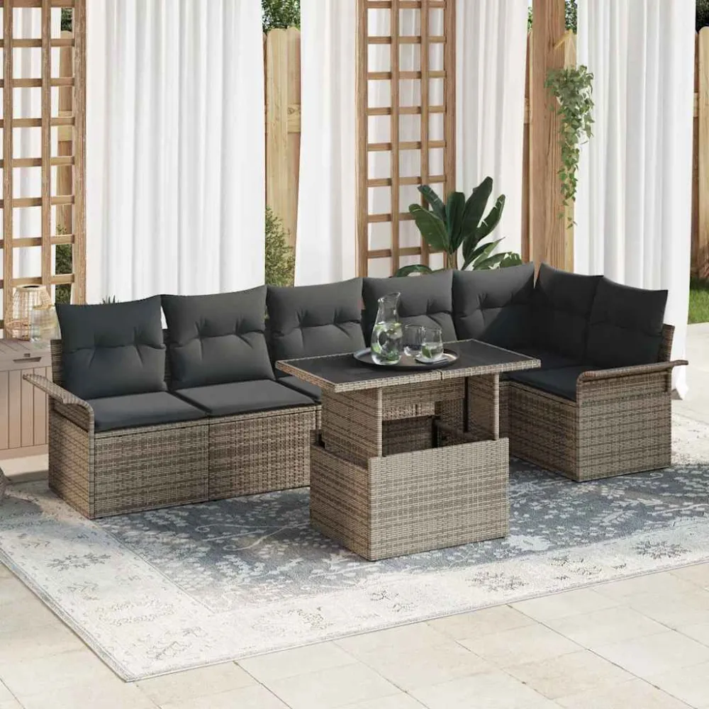 Tuin Sofa Set met kussen 7 pcs Grijs Poly riet vidaXL