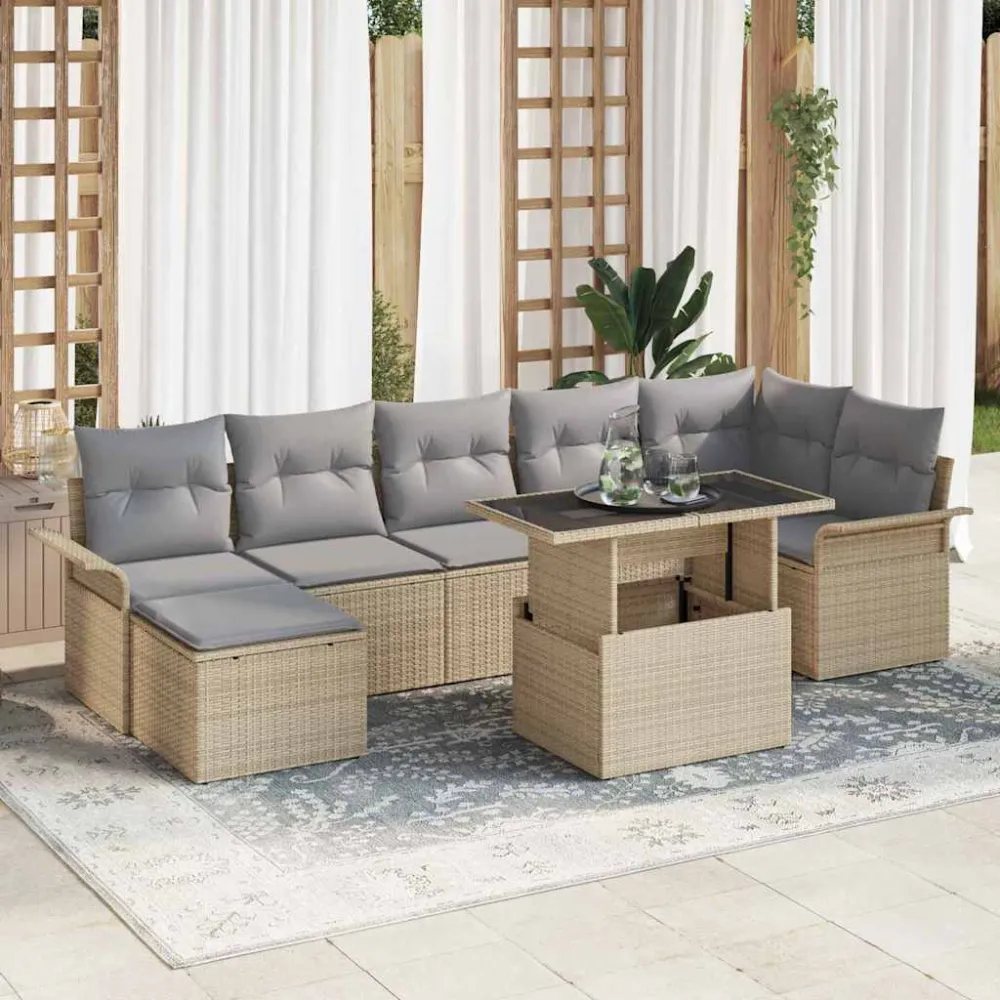Tuin Sofa Set met kussen 8 pcs Beige Poly riet vidaXL