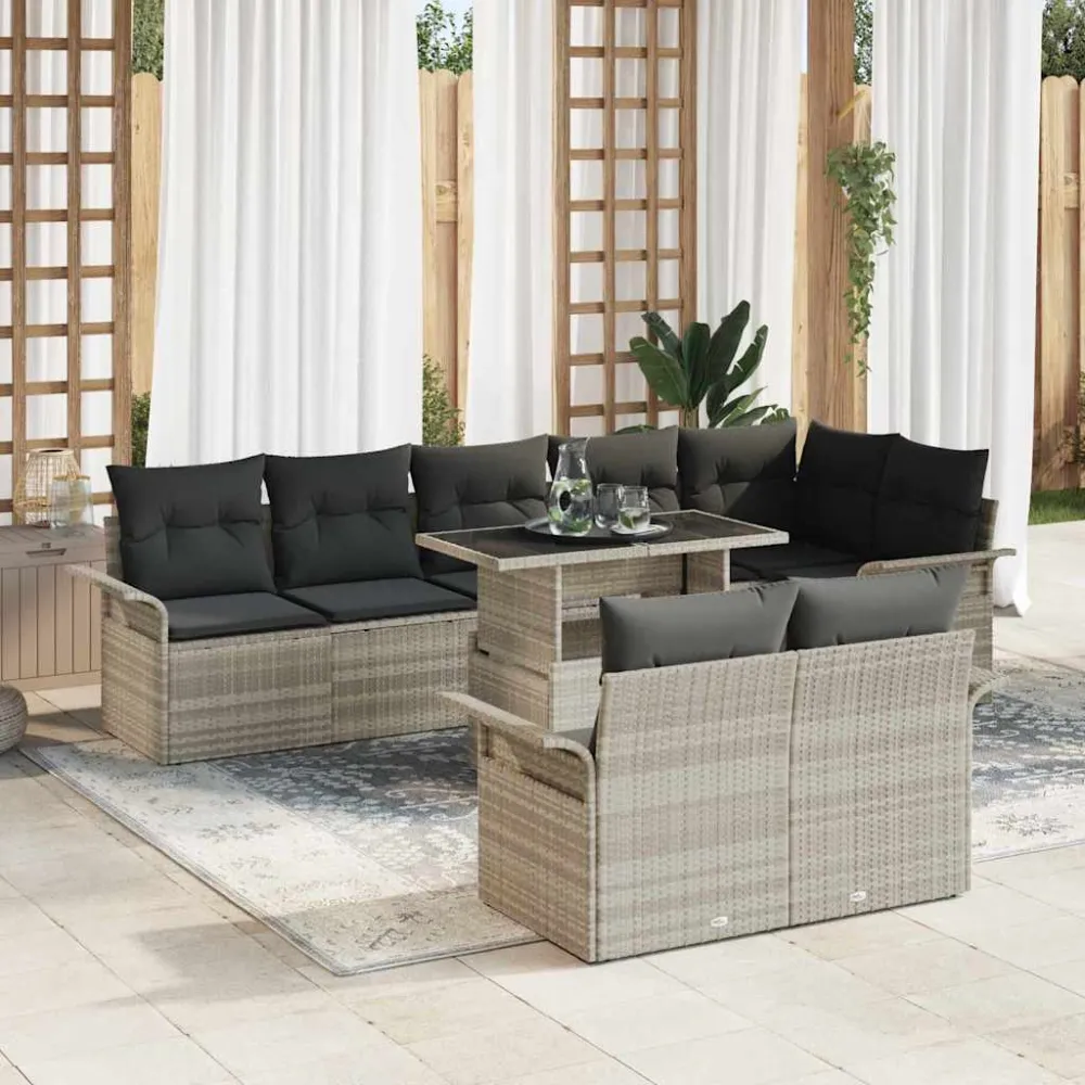 Tuin Sofa Set met kussen 9 pcs Lichtgrijs Poly riet vidaXL