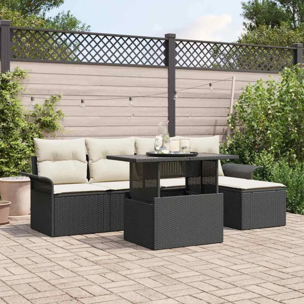 Tuin Sofa Set met kussen 6 pcs Zwart poly rattan vidaXL