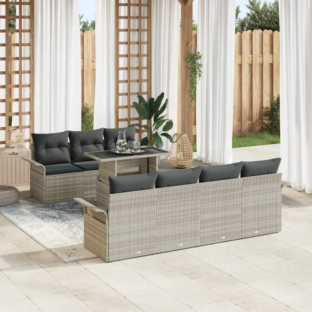 Tuin Sofa Set met kussen 8 pcs Lichtgrijs poly rattan vidaXL