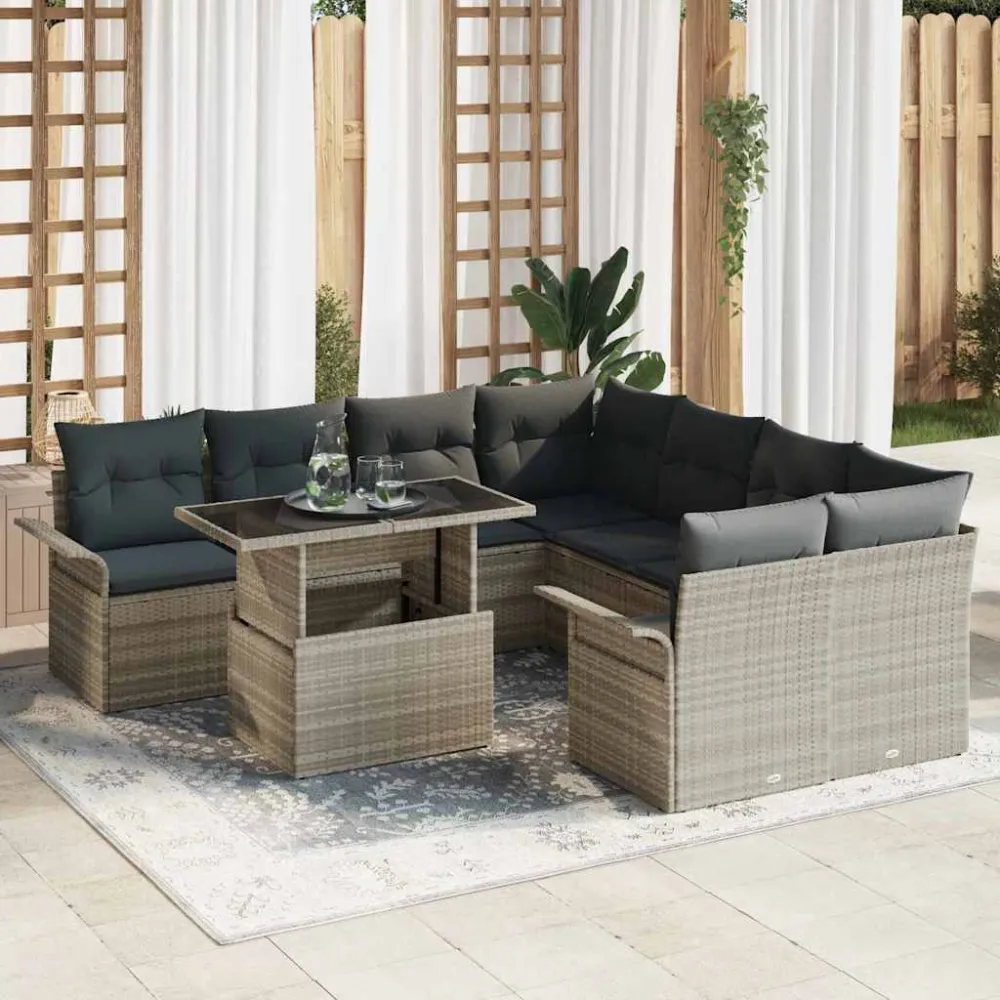 Tuin Sofa Set met kussen 9 pcs Lichtgrijs poly rattan vidaXL