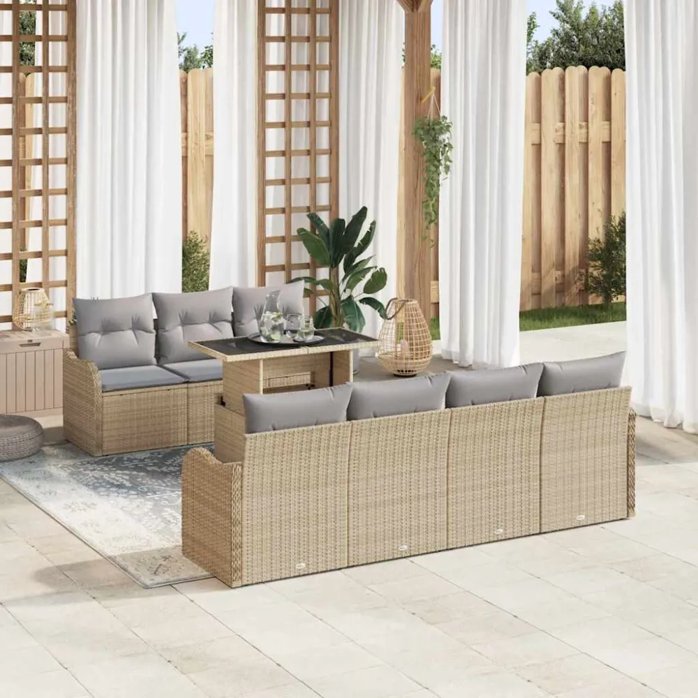 Tuin Sofa Set met kussen 8 pcs Beige Poly riet vidaXL