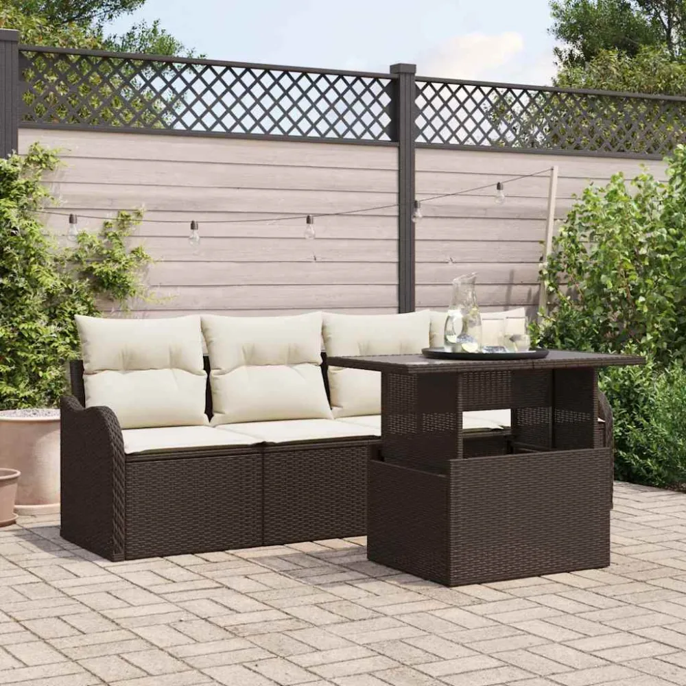 Tuin Sofa Set met kussen 5 pcs Bruin Poly riet vidaXL