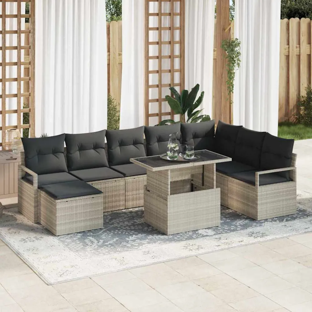 Tuin Sofa Set met kussen 9 pcs Lichtgrijs vidaXL