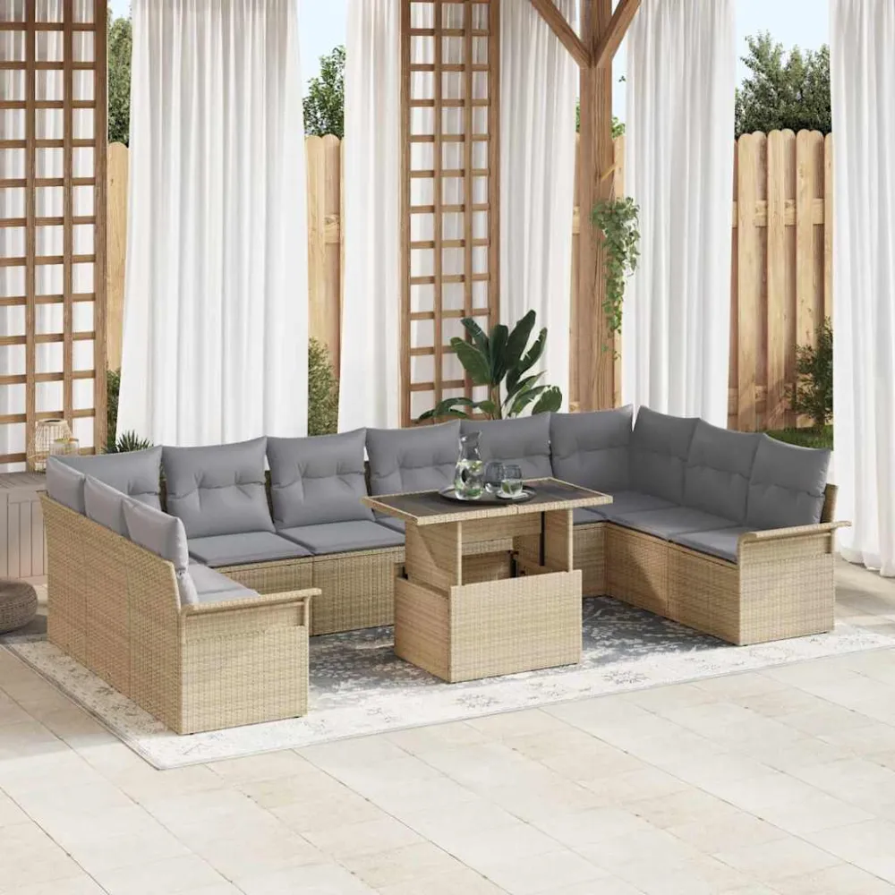 Tuin Sofa Set met kussen 11 pcs Beige Poly riet vidaXL