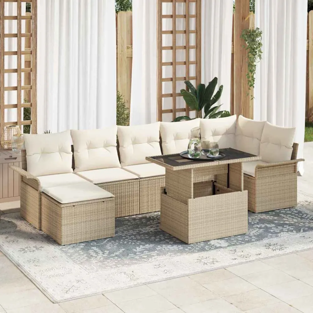 Tuin Sofa Set met kussen 8 pcs Beige Poly riet vidaXL