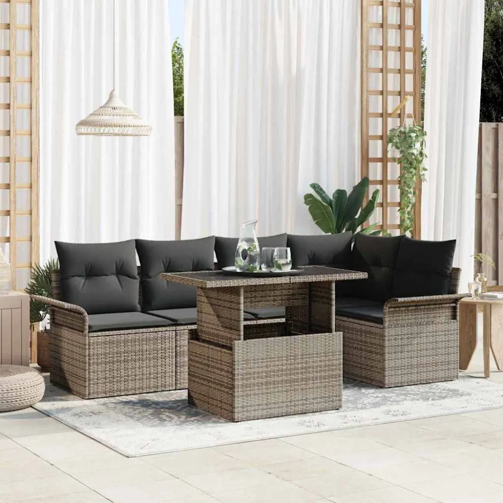 Tuin Sofa Set met kussen 6 pcs Grijs poly rattan vidaXL